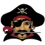 Low-resolution raster version of a pirate illustration breaking into visible pixels when zoomed
